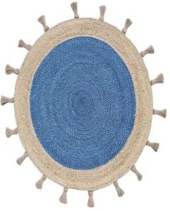 Blue Jute Braided Bordered Round Rug