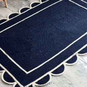 Blue With White Border Jute Rugs