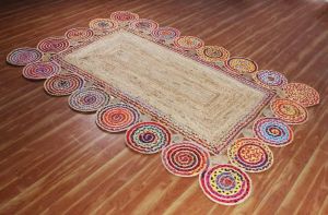 Jute Hand Braided Pinwheel Multicolor Chindi Rug