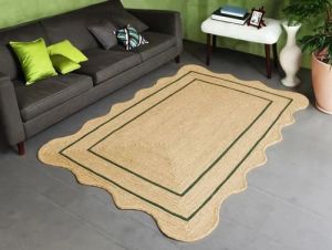 Plain Green Border Jute Rug