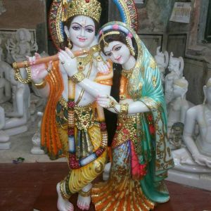 Color Coated 2 Feet Marble Radha Krishna Statue, Color : Multicolors