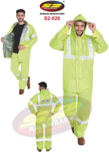 PVC Plain S2-026 rain wear, Color : Orange, Green