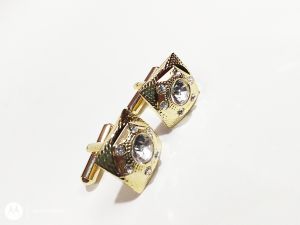 Polished Brass Designer Diamond Cufflinks, Color : Golden