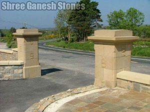 Porcelain Tiles Sandstone Pillars, Color : Golden