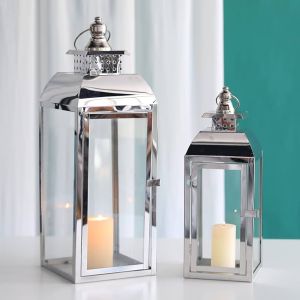 Polished Steel Hanging Lantern, Color : Silver For Decoration