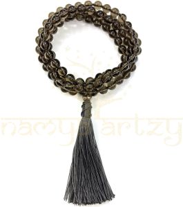 Handmade, Natural Smoky Quartz 108 Beads Hand-Knotted Japa MalaNecklace