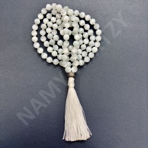 108 Moss Agate Stone Beads Knotted Japa Mala Necklace With Guru Beads