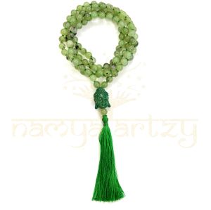 Handmade, Natural Prehnite 108 Beads Hand-Knotted Japa MalaNecklace