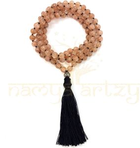 Handmade, Natural Sunstone Gems 108 Beads Hand-Knotted Japa MalaNecklace