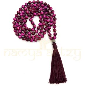 108 Tiger Eye Stone Beads Knotted Japa Mala Necklace With Guru Beads