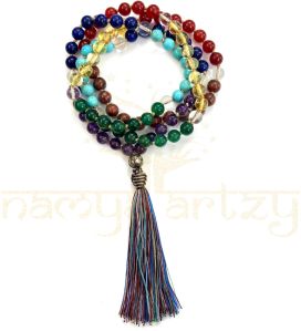 Handmade, Natural 7 Chakra Gemstone 108 Beads Hand-Knotted Japa MalaNecklace