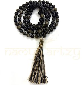 Handmade, Sparkle Golden Obsidian 108 Beads Hand-Knotted Japa MalaNecklace