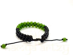 Handmade, Natural &AMP;AMP; Beautiful Faceted Green Onyx - Black Onyx Gemstone Double Line Macrame Bracelet