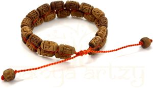 Handmade, Natural &AMP;AMP; Sacred Radha Imprints Tulsi Tumbled Wood Beads Macrame Healing Bracelet