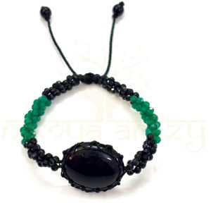 Handmade, Natural Black Onyx-Green Aventurine Tumbled Gemstone Hand-Knotted Bracelet