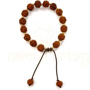 Handmade, Natural Round Mix Faces 10mm Rudraksha Beads - Brass Hand-knotted Macrame Shiva Bracelet