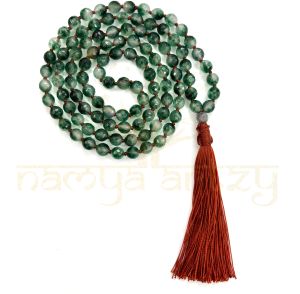 Handmade, Sparkle Cut-Finished Faceted Green Shade Onyx 108 Beads Hand-Knotted Japa MalaNecklace