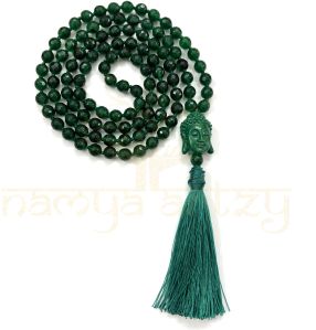 Handmade, Sparkle Cut-Finished Green Shade Onyx 108 Beads Hand-Knotted Japa MalaNecklace