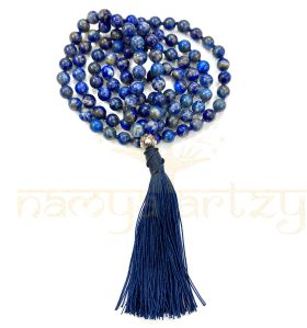 Handmade, Natural Lapiz Lazuli 108 Beads Hand-Knotted Japa MalaNecklace