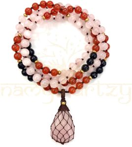 Mix of Rose Quartz & Carnelian, Black Onyx Gemstones 108 Beads Mala/necklace