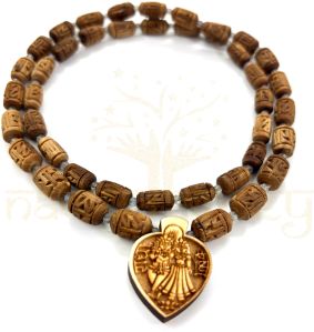 Radha Imprints 54 Tulsi Wood Neck-Bead Mala with Tiny Faceted Labradorite Onyx Gems