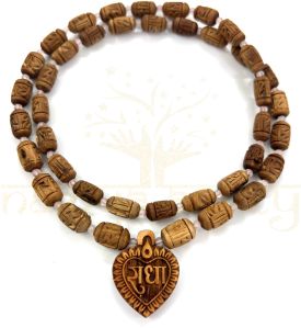 Radha Imprints 54 Tulsi Wood Neck-Bead Mala with Tiny Faceted Rose Quartz Onyx Stones