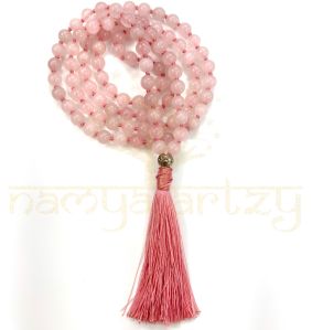 Handmade, Natural Rose Quartz 108 Beads Hand-Knotted Japa MalaNecklace