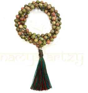 Handmade, Natural Unakite Quartz 108 Beads Hand-Knotted Japa MalaNecklace