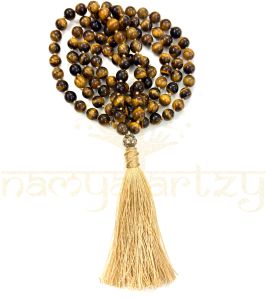 Handmade, Natural Tiger Eye 108 Beads Hand-Knotted Japa MalaNecklace