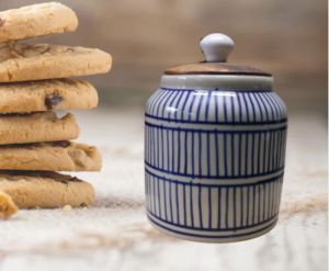 Hand Painted Indigo Lines Air Tight Jar