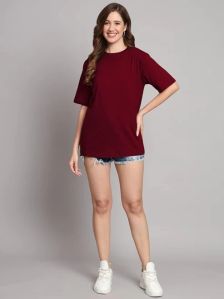Mahroon Solid Tshirt for Women