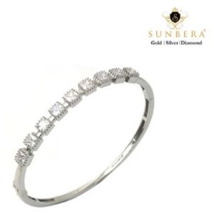 925 Silver Womens Free Size High Quality Kada with AD Diamond