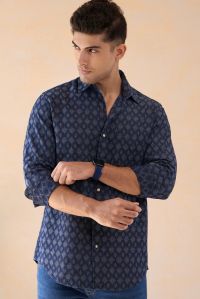 Denim Jacquard Mens Cotton Shirt