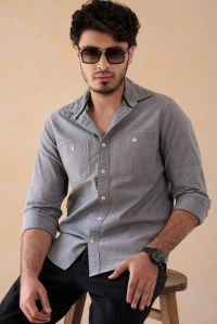 Grey Denim With Pocket Mens Cotton Shirt