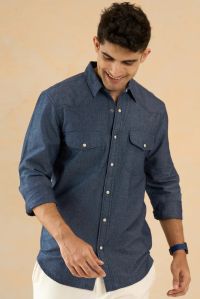 Light Weight Denim Mens Cotton Shirt with Snap Buttons