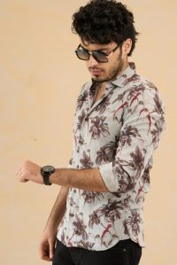 Melange Grey Printed Mens Cotton Shirt