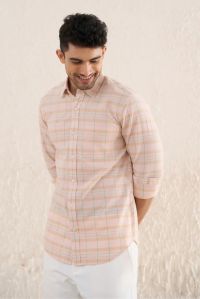 Pastel Peach Checks 100% Cotton Mens Shirt