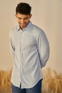 Sky Blue Melange 100% Cotton Men Shirt