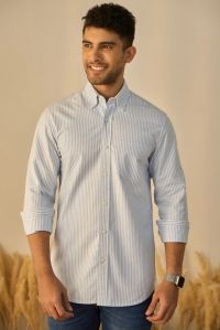 White & Blue Striped Mens Cotton Shirt