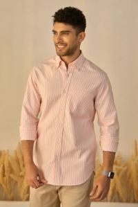 White & Orange Striped Mens Cotton Shirt