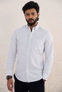 White Black Striped Mens Cotton Shirt