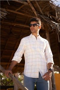 White Multicolor Checks Mens Cotton Shirt