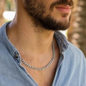 Cuban Mens Silver Chain Necklace