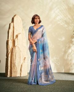 Shaded Floral Linen Saree With Zari Work