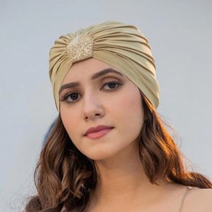 Beige Shimmer & Glitter Women Turban