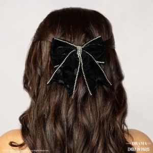 Black Hdc Dazzling Noir Velvet Women Hair Bow Barrette Clip