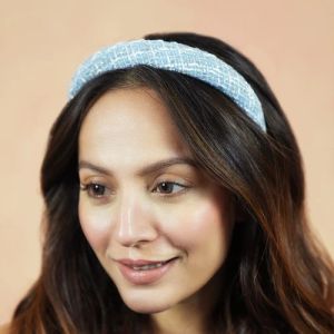 Blue & White Tweed Puff Women Hair Band