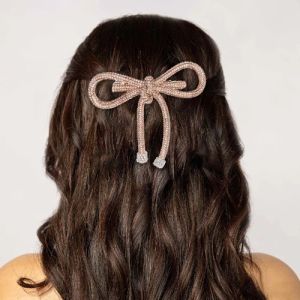 Champagne Crystal Women Hair Bow Barrette Clip