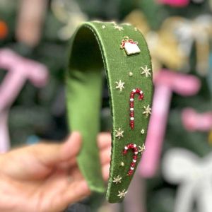 Christmas  Green Silk Satin Flat Women Headband
