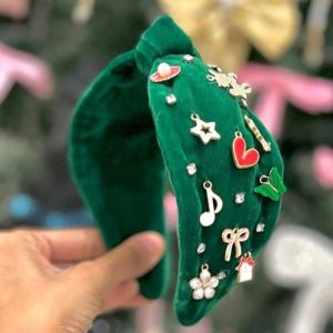 Christmas Green  Velvet Charm Knotted Women Headband
